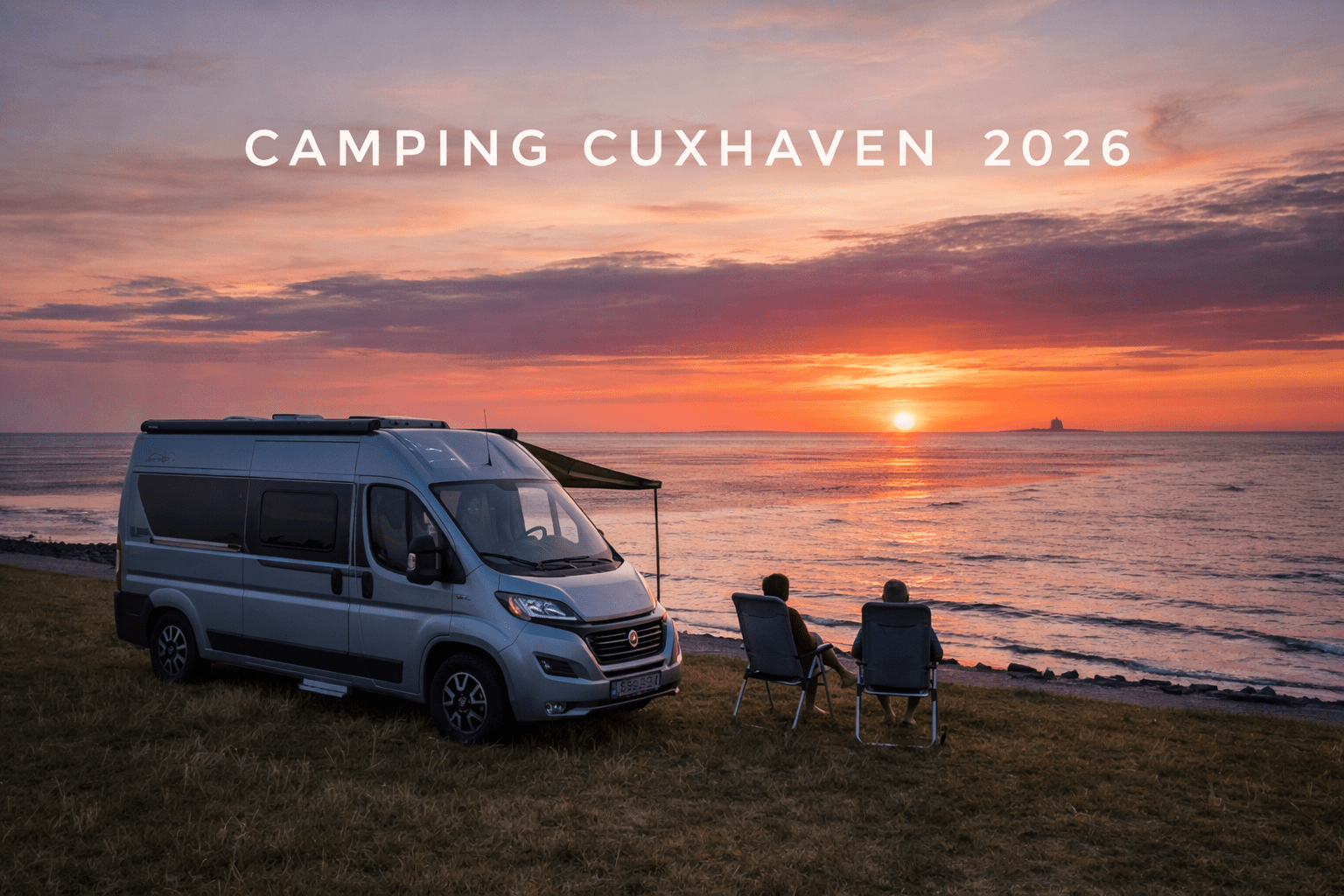 camping-cuxhaven-2026-sonnenuntergang-wohnmobil-deich Camping Cuxhaven 2026 - Ein modernes Wohnmobil steht 2026 auf einem Campingplatz direkt am Deich in Cuxhaven vor einem dramatischen Sonnenuntergang über dem Wattenmeer.
